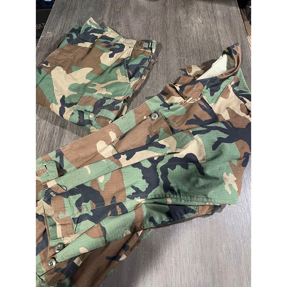 US Military Mens Large Regular Green Woodland Camo BDU Ripstop Jacket Pants Set